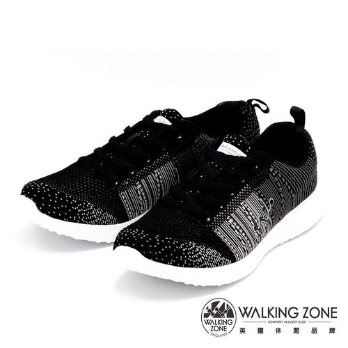 【WALKING ZONE】飛線氣墊慢跑鞋 針織運動鞋 男鞋-黑(另有藍)