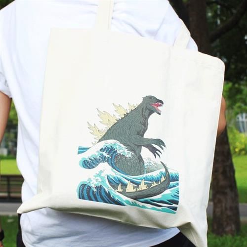 【SEIO】帆布包 環保包 經典歐美 SEIO 自定款設計環保帆布包 神奈川哥吉拉 手拿肩背包