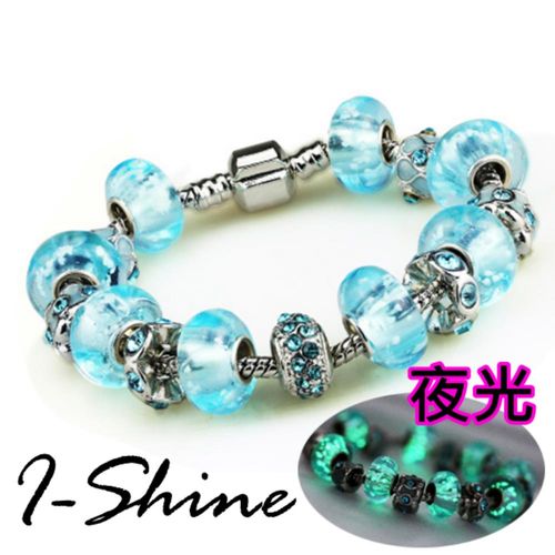 【I-Shine】極寵愛-潘朵拉風 夜光琉璃串珠晶鑽手鍊