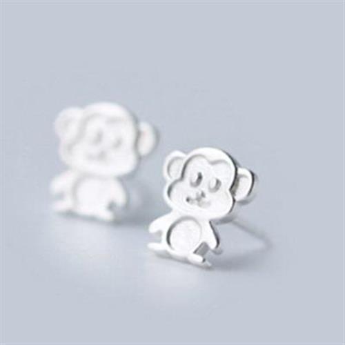 【米蘭精品】925純銀耳環耳針式耳飾時尚可愛生肖小猴子73ag111