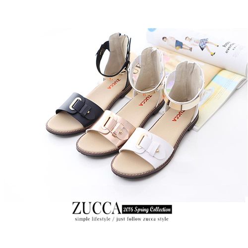 ZUCCA【Z5905】優雅金屬飾帶繞踝平底涼鞋-白色/粉色/藍色