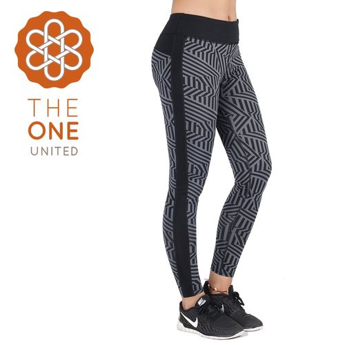 【The One】修身顯瘦 印花幾何九分運動褲(條紋灰)