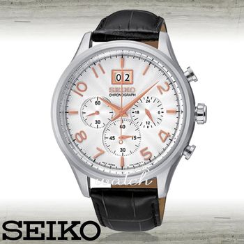 【SEIKO 精工】送禮首選 三眼計時 皮革錶帶 強化玻璃鏡面 日期顯示 防水 男錶(SPC087P1)