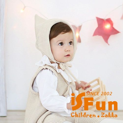 【iSFun】俏皮小魔女＊針織綁帶保暖毛線帽/米