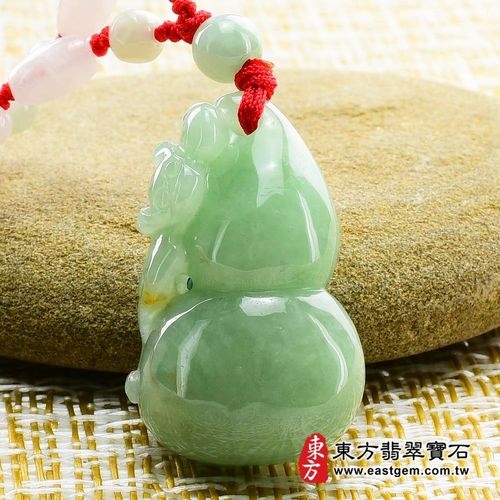 【東方翡翠寶石】葫蘆有蝠(福祿壽) A貨翡翠花件玉墜(油青種)HL010
