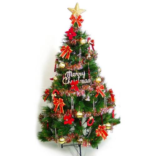 摩達客耶誕-台灣製5尺/5呎(150cm)特級綠松針葉聖誕樹 (+飾品組-紅金色系)(不含燈)(本島免運費)