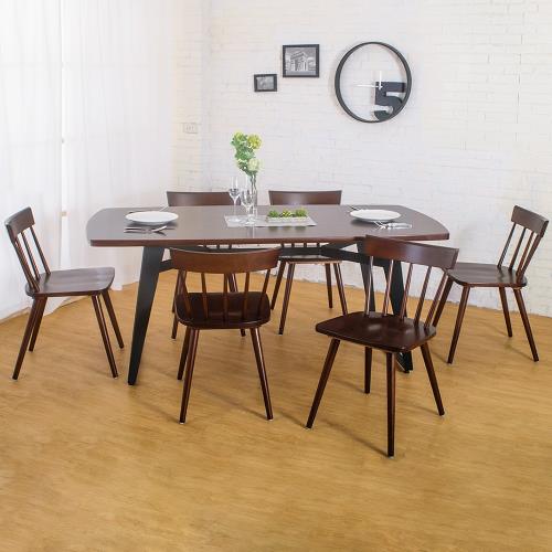 Boden-萊森工業風實木餐桌椅組(一桌六椅)