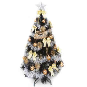 摩達客耶誕-台灣製6尺(180cm)特級黑色松針葉聖誕樹 (金銀系配件)(不含燈) (本島免運費)