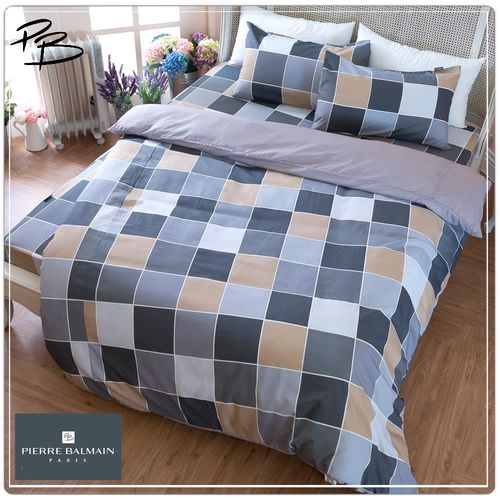 【PB皮爾帕門】環保咖啡紗單人床包枕套二件組-幾何方格