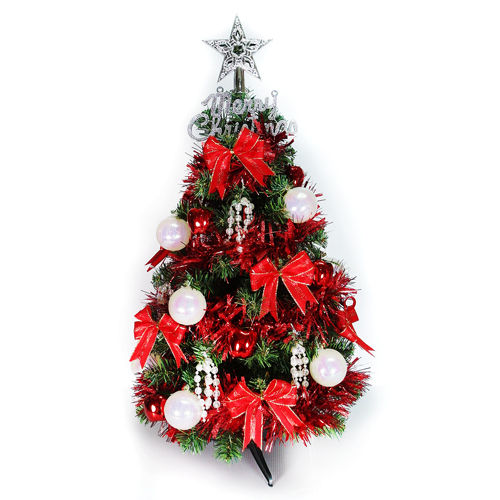 台灣製可愛2呎/2尺(60cm)經典裝飾聖誕樹(白五彩紅系配件)(不含燈)