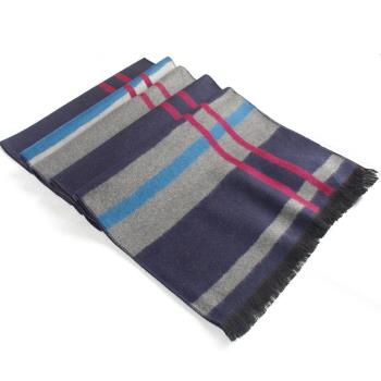 經典時尚100%蠶絲保暖圍巾(紅條藍灰紋)