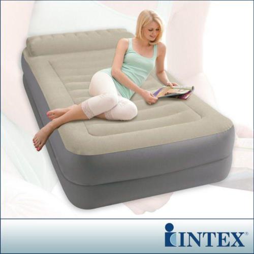 【INTEX】豪華雙層有頭枕單人加大充氣床-寬99cm(附電動幫浦) (67775)