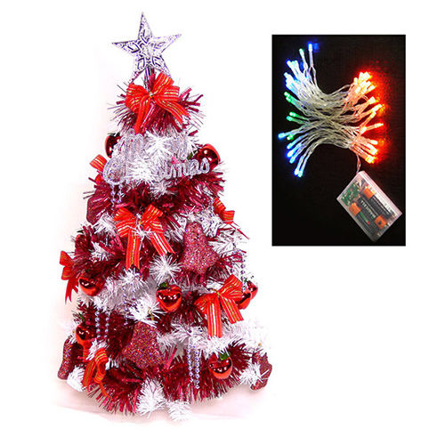 台灣製夢幻2呎/2尺(60cm)經典白色聖誕樹(紅色系)+LED50燈電池燈彩光