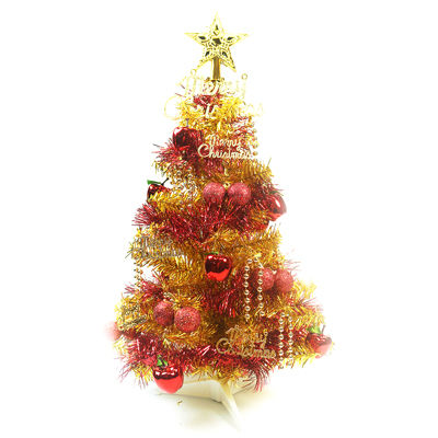 台灣製繽紛2呎(60cm)金色金箔聖誕樹+裝飾組(紅蘋果純金色系) (不含燈)