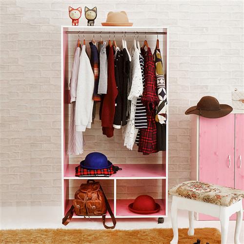 【澄境】粉色木紋開放式收納衣櫃 -雙色可選
