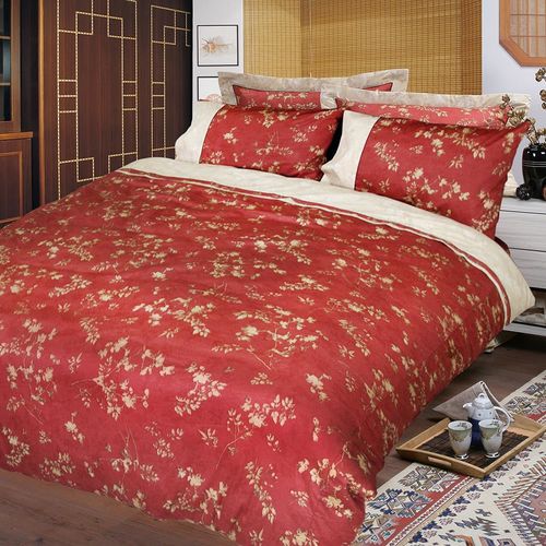 【FITNESS】精梳純棉雙人床包+枕套三件組- 夕川織影(紅)