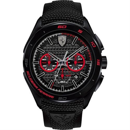 Scuderia Ferrari 法拉利急速三眼計時腕錶-黑x紅圈/45mm(0830344)