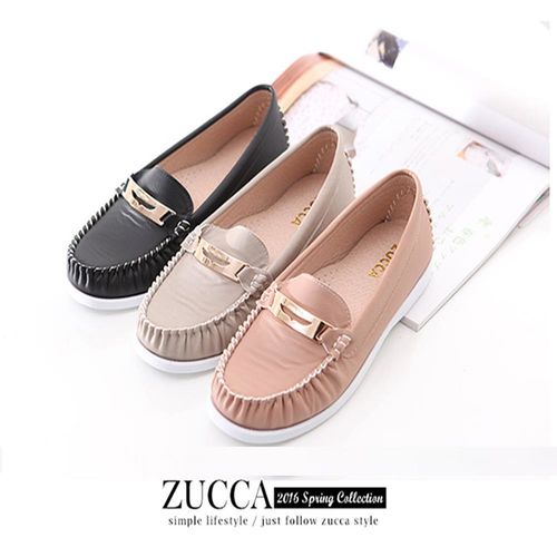 ZUCCA【Z6006】日系金屬車縫平底包鞋-駝色/黑色/粉色