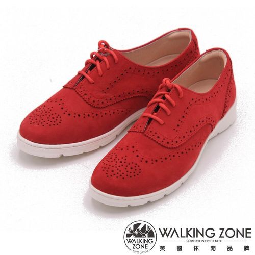 WALKING ZONE 英倫風巴洛克雕休閒鞋 女鞋-紅(另有藍、黃)