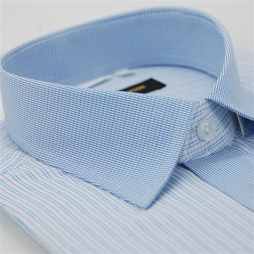 任-【金安德森】藍色格紋變化領門襟窄版短袖襯衫