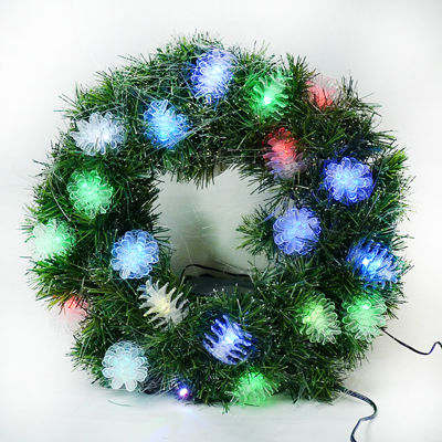 20 吋LED松果燈光纖聖誕花圈