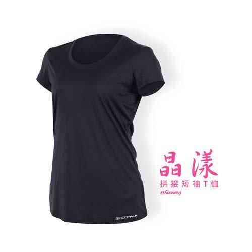 【HODARLA】女晶漾拼接短袖T恤-短T 慢跑 路跑 有氧 健身 瑜珈 黑