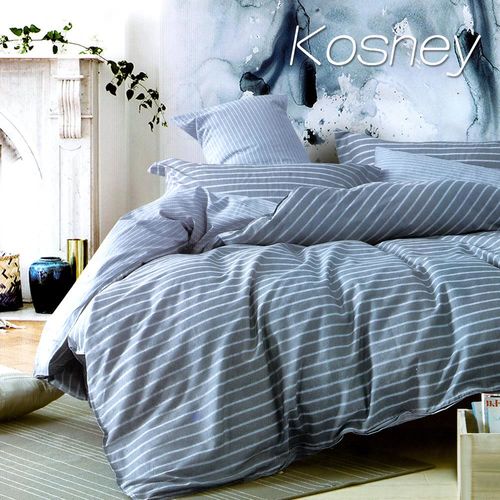 【KOSNEY】 布魯斯-藍 雙人精梳棉四件式床包被套組MIT台灣製造