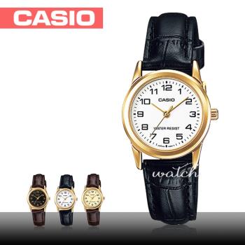 【CASIO 卡西歐】簡約時尚_皮革錶帶_礦物玻璃_指針女錶(LTP-V001GL-7B)