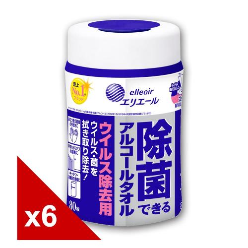 日本大王elleair抗菌濕紙巾 加強版(80抽x6罐)
