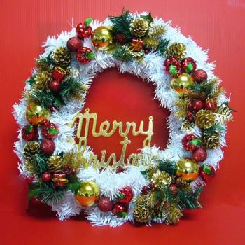 摩達客耶誕-20吋時尚優雅白色聖誕花圈(紅金色系)(台灣手工組裝出貨) (本島免運費)