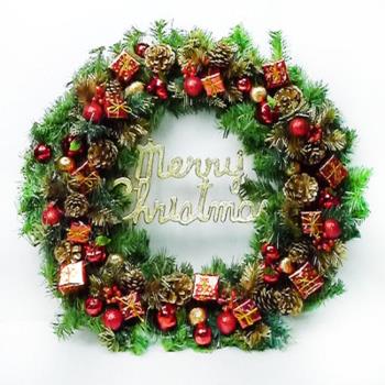 摩達客耶誕-24吋豪華高級聖誕花圈(紅金色系)(台灣手工組裝出貨)(本島免運費)