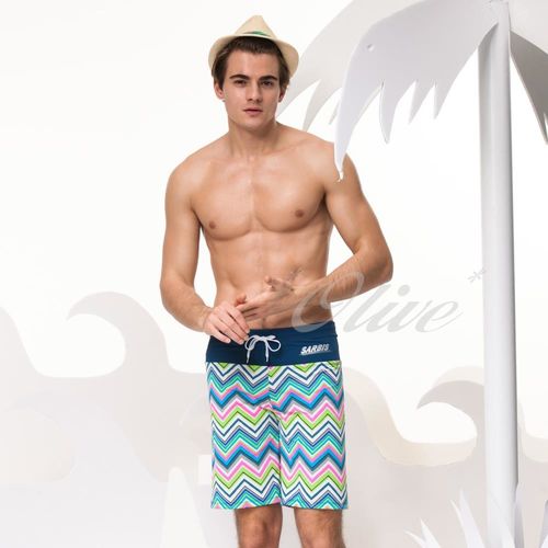 【沙兒斯品牌】率性曲線條紋大男海灘泳褲 NO.B55609