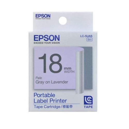 EPSON  LC-5UAS 淡彩系列淡紫底灰字標籤帶(寬度18mm)