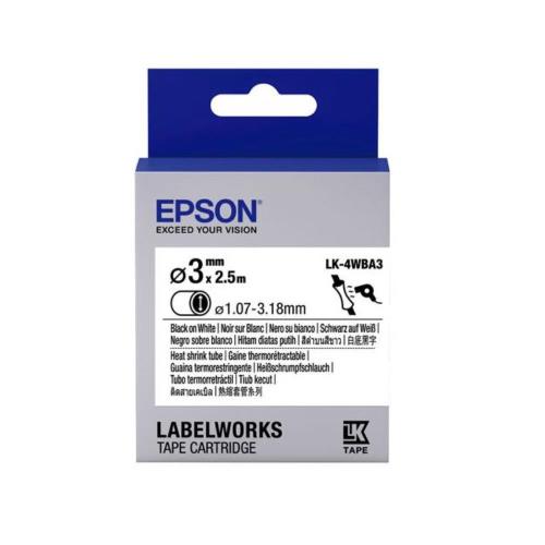 EPSON LK-4WBA3 C53S654903 熱縮套管系列白底黑字標籤帶(內徑3mm)