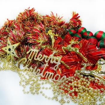 摩達客 聖誕裝飾配件包組合~紅金色系 (3尺(90cm)樹適用)(不含聖誕樹)(不含燈)