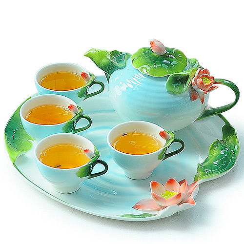 【Pure】荷花造型骨瓷茶具組6件組