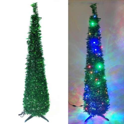 摩達客 6尺/6呎(180cm) 彈簧摺疊綠色哈利葉瘦型鉛筆樹聖誕樹 (+LED100燈四彩光一串)