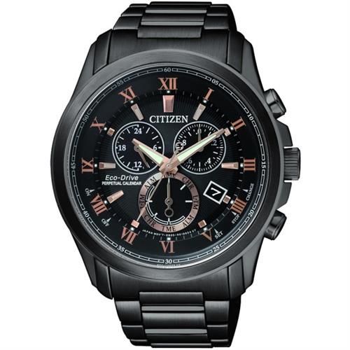 CITIZEN亞洲限量光動能萬年曆腕錶-黑x玫瑰金/43mmBL5545-50E