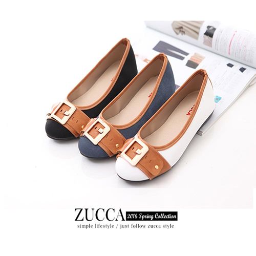ZUCCA【Z6024】金屬穿扣環圓頭平底鞋-藍色/黑色/白色