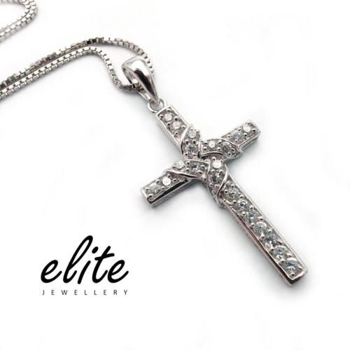 【Elite 伊麗珠寶】925純銀項鍊 八心八箭美鑽系列 - 聖潔十字架