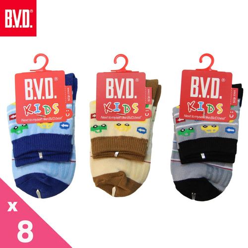 【BVD】汽車條紋1/2童襪-8雙組(B325.B326童襪)