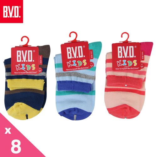 【BVD】舒適橫紋1/2童襪-8雙組(B266.B267童襪)