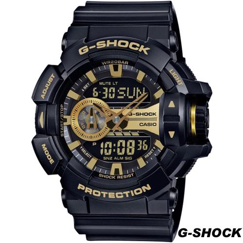 CASIO G-SHOCK  街頭搖滾金屬風多層次雙顯運動錶 GA-400GB-1A9 黑x金