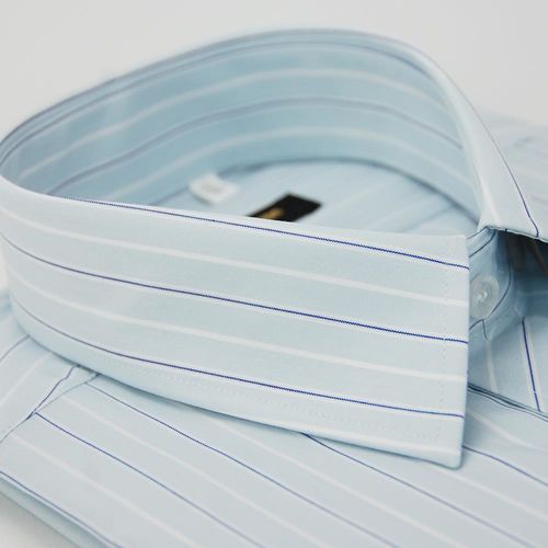 【金安德森】淺藍底寬紋藍白條紋長袖襯衫