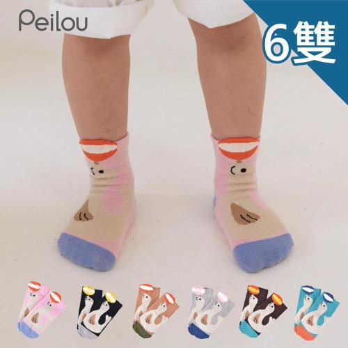 PEILOU 貝柔立體止滑童短襪-海豹(6雙)