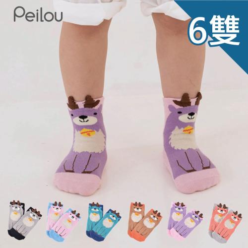 PEILOU 貝柔立體止滑童短襪-麋鹿(6雙)