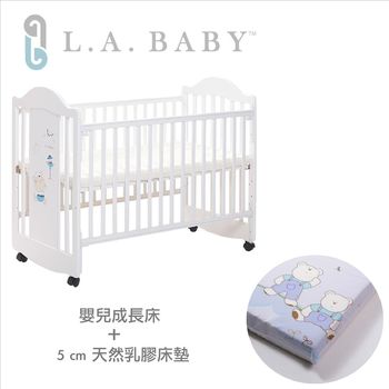 【美國 L.A. Baby】 達拉斯實木嬰兒中床(白色)-附贈天然乳膠床墊（5cm)