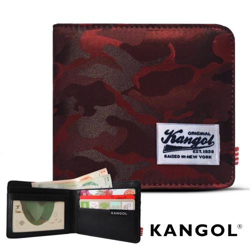 【KANGOL】韓式潮流 多夾層橫式短皮夾+鑰匙圈禮盒(迷彩紅 KG1162-11)