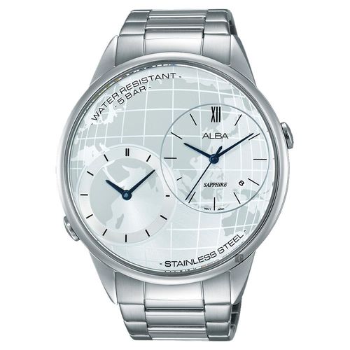 ALBA 街頭酷玩家二地時間腕錶-銀/45mm DM03-X002S(AZ9013X1)
