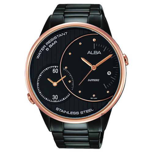 ALBA 街頭酷玩家二地時間腕錶-鍍黑/45mm DM03-X002SD(AZ9012X1)